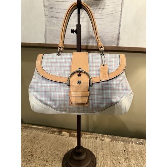 Coach Soho Pink & Blue Pastel Buckle Hobo‎ Leather Top Handle Vintage 1822 Rare - Picture 1 of 14